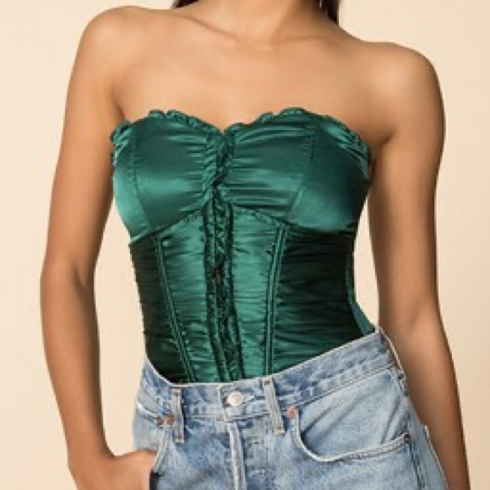 Superdown Emerald Green Sevilla Corset Top. Strapless with back zipper